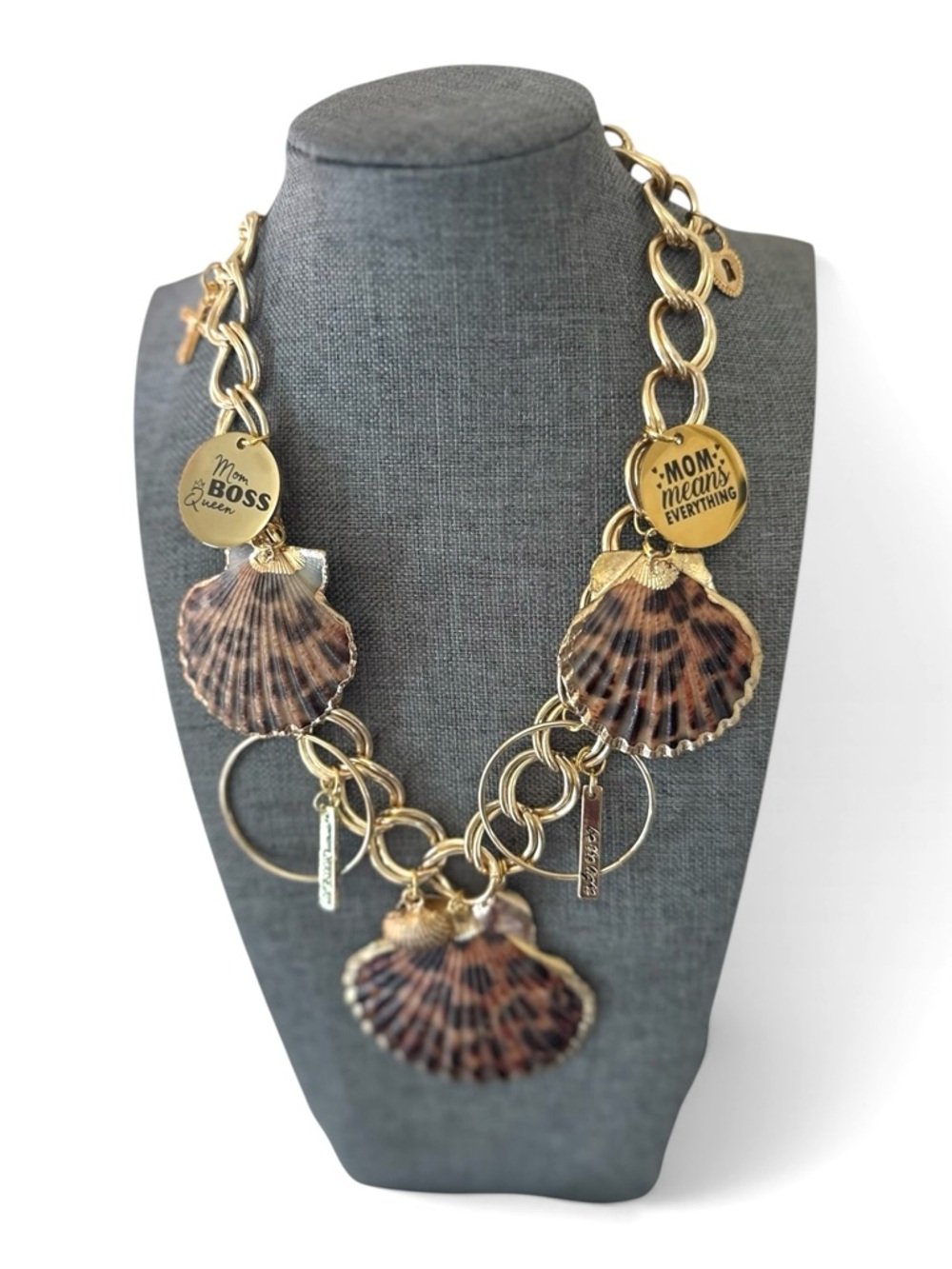 Mom Boss Sea Shell Charm Statement Necklace handcrafted by Tolee Dezigns - Picture 4 of 7